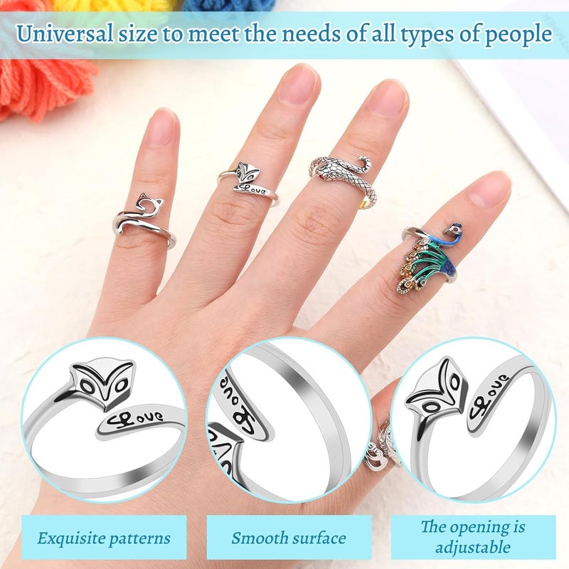 FOUSNOW 11 Pcs Crochet Ring, Adjustable Knitting Tension Rings, Finger Loop Yarn Rings Crochet Ring for Finger, Cat Guide Knitting Thimble, Faster Knitting Accessories for Mother Grandma - Image 5